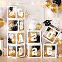 2026 Graduation Party Decorations, 4Pcs White Boxes with 30Pcs Black White Gold Latex Balloons with Letters "2026 GRAD So Proud of You" for High School College Graduation Party Decorations (White)