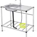 Tandefio Freestanding Outdoor Kitchen Utility Sink Set Stainless Steel Single Bowl Sink Commercial Restaurant Utility Portable Sink for Restaurant Cafe Bar Hotel Garage Laundry Room(Classic)