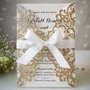 5.12x7.28 Inch 20PCS Blank Gold Glitter Wedding Invitations Kit Laser Cut Hollow Flora Pocket Quinceanera Invitation Cards with Envelopes for Wedding Birthday Invite
