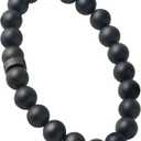 Forge & Foundry Mens Matte Black Solid Onyx Beaded Bracelet | 10mm, 8mm, 6mm Bead Size Options | Signature Stainless Steel Engraved Bead | Andalus (Medium)