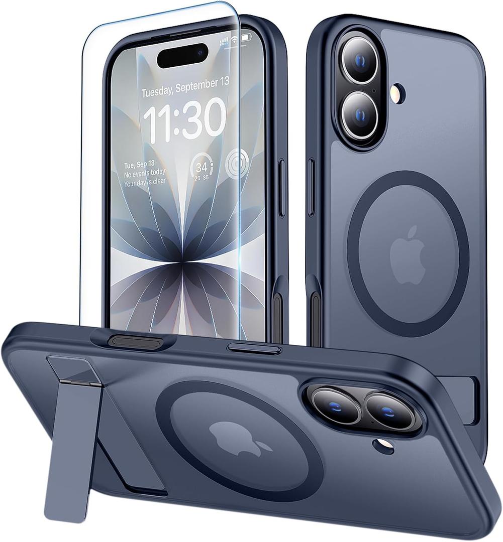 xiwxi for iPhone 17 Case with Kickstand,[Compatible with Magsafe][1*Screen Protector],Military-Grade Protection & Anti-Yellowing,Magnetic Case for iPhone 17,Blue