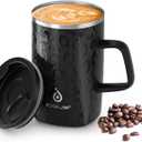 Ideus Vacuum Insulated Coffee Mug, 16oz Reusable Stainless Steel Thermal Double Walled cup with Handle and Slider Lid for Hot & Cold Beverages, BPA Free (Leapord Black)