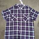JOGAL Mens Plaid Short Sleeve Button Down Shirts Dark Purple XX-Large