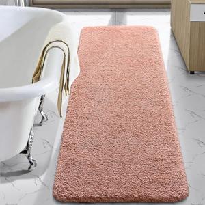 LOCHAS Bathroom Rug Runner 24x60 Inch, Soft Thick Absorbent Microfiber Bath Rugs for Bathroom, Machine Washable, Shaggy Plush Non Slip Bath Mat for Tub, Shower Floor, Quick Dry Mats, Pink