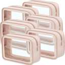 Hsei 6 Pcs Clear Makeup Bags TSA Approved Travel Toiletry Bags with Zipper Clear Cosmetic Organizer Set Diaper Bag Organizer Car Storage Pouch Gift for Women Mothers Day(Skin Tone)