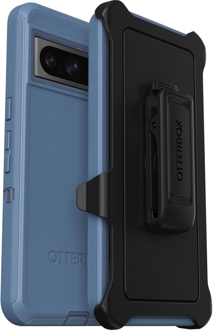 OtterBox Google Pixel 8 Pro Defender Series Case - Baby Blue Jeans, Rugged & Durable, with Port Protection, Includes Holster Clip Kickstand