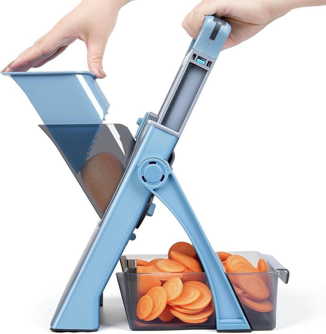 Safe Mandoline Slicer Plus  Adjustable Vegetable Chopper, Stainless Steel Blade, BPA-Free, Sky Blue