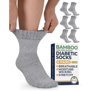 Pembrook Bamboo Viscose Diabetic Socks for Women & Men - 5 Pairs Ankle Socks for Swollen Feet | Neuropathy Socks | Moisture Wicking Ankle Neuropathy Socks for Men | Mens Diabetic Socks | Gray