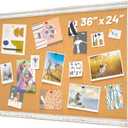 White Cork Board for Wall, 36 x 24 inches Decorative Bulletin Board, Rustic Wooden Frame Pin Board for Office, Dorm, Home Decor