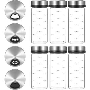 6 Pack Glass Spice Jars, 7 oz Salt and Pepper Shakers with Adjustable Pour Holes - for Seasonings, Herbs, Powders, Glitters