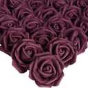 IPOPU Foam Roses Artificial Flowers, 100Pcs Stemless Plum Foam Fake Roses Heads 3inch Faux Flower for DIY Crafts, Wall Decorations, Wedding Centerpieces Bouquets, Bridal Shower, Party Home Decor (Plum)