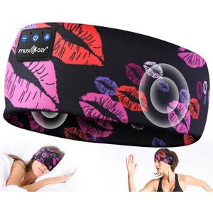 MUSICOZY Sleep Headphones Bluetooth 5.4 Headband, Wireless Earphones Music Sleep Earbuds Sleeping Eye Mask with HD Stereo Speakers for Workout Running Travel Yoga, Ideal Gifts (Rainbow Lip)