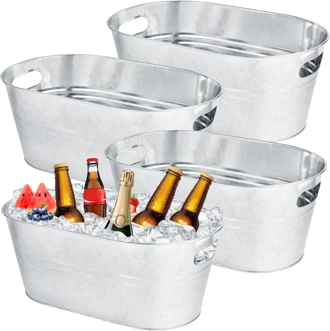 OBTANIM 4 Pack 4 Gallon Galvanized Ice Buckets Metal Champagne Drink Cooler Storage Ice Tub with Carry Handles for Beer Cocktails Wine Beverage Home Parties Bar Cooling Supplies
