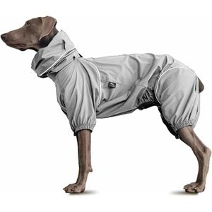 Dog Lightweight Windbreaker, Pet Outdoor Sports Jacket, 0.5 lbs,3 in One, Hooded, Easy on/Off with Collar and Harness, Reflective Piping, Packable, Dog Hiking/Camping, Grey (Large)
