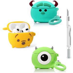 (3Pack+Cleaner Pen) XMBYGY Case for AirPods 3rd Generation Earbuds with Cleaning Pen Kit, Cute Cartoon Skin Design Silicone Charging Case Protective Covers for AirPods 3