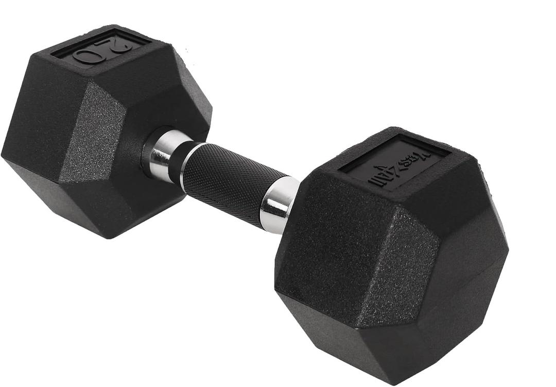 Yes4All Hex Dumbbells, Rubber Coated, Chrome Grip Hand Weights
Hex-Shaped with Ergonomic Chrome Handles Prevent Rolling and Provide a Secure Grip, Suitable for Home Gyms, 20 Pounds - Single