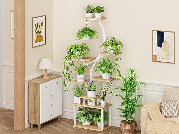 MODCART Plant Stand Indoor with Grow Lights, Indoor Plant Stand with Wheels, 8 Tiered Plant Shelf Indoor, Tall Plant Stands Indoor with Pulley for Living Room, 1PCS