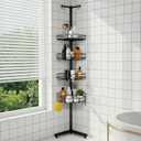 Standing Shower Caddy Corner, 4-Tier Adjustable Height Bathroom Organizer, 6-Section Pole, Sturdy Floor Standing Shelf for Shower or Bathtub  No Drilling, No Spring Tension