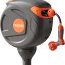 NEO-TEC No-Drill Ground-Mounted Retractable Garden Hose Reel 82 ft x 1/2 Inch, Freestanding 360° Swivel Water Hose with Any-Length Lock & Slow Return for Large Yard & Lawn