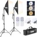 Torjim Softbox Photography Lighting Kit, 2Pcs 27" x 27" Professional Soft Box | 3000K-7500K 85W LED Bulbs with Remote, Photography Continuous Lighting Kit for Studio Lights, Portrait, Video Recording