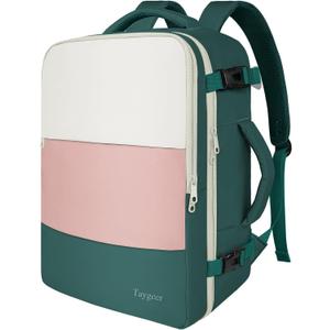 Taygeer Carry On Backpack, 35l Travel Backpack for Women Airline Approved, Cute Underseat Personal Item Travel Bag With Shoe Compartment, Casual Daypack Gifts for Friend Weekend, Beige Peacock Pink