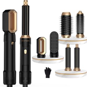 6 in 1 Air Styler Magic Hair Dryer Brush, Negative Ionic Blow Dryer Brush & 3 Heat Settings, Detachable Auto Curling & Straightening Volumizing, Frizz-Free Styling, Salon to Home Use (A-Black)