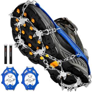 Crampons Ice Cleats Traction Snow Grips for Boots Shoes Women Men Anti Slip 19 Stainless Steel Spikes Safe Protect for Hiking Fishing Walking Climbing Mountaineering (Medium, Blue)