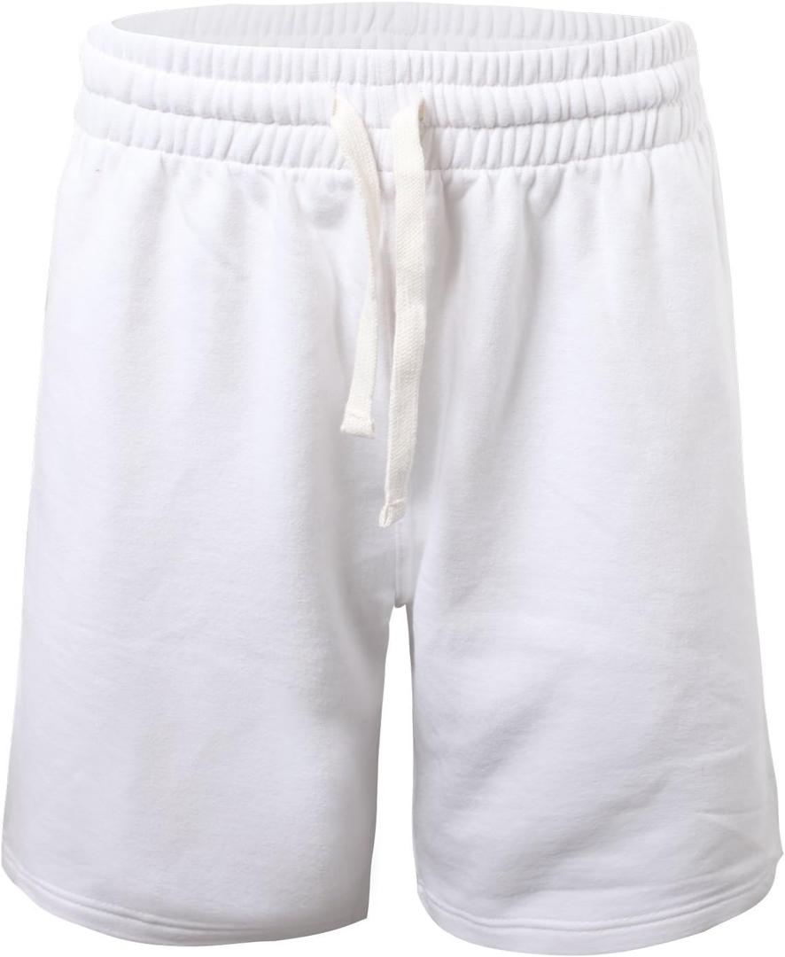 PROGO USA Mens Shorts Classic Fleece Workout Shorts - Men Shorts Casual with Elastic Waist (White, S)