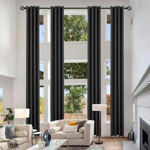 Extra Long Blackout Curtains, Custom Made, Grommet High Ceiling Window Drapes, 2 Story Curtains for Living Room and Loft Room(1 Panel, Black, 52"x144")