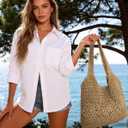 Beach Bag, Straw Beach Bags for Women, Floral Designed Beach Tote Lightweight Foldable Straw Bag