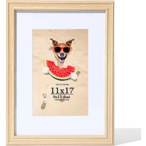 11x17 Picture Frame for Wall, Natural Wooden Frame 11 By 17 Poster Photo Frame with Real Glass,Display Pictures 9x15 with Mat or 11 x 17 Without,Art Frame,Perfect for Home Gifts