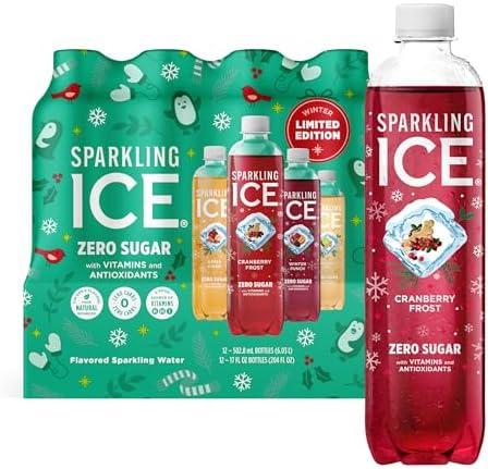 Sparkling Ice, Winter Variety Pack, Flavored Sparkling Water, Zero Sugar, with Vitamins and Antioxidants, 17 fl oz, 12 count (Cranberry Frost, Winter Punch, Apple Cider and Ginger Lime) BBD: May 25, 26