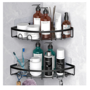 Corner Shower Caddy, 2 Pack Adhesive Bathroom Shower Corner Organizer Shelf, No Drilling Rustproof Wall Mounted Shower Storage Rack Shampoo Holder Organizer (Black)