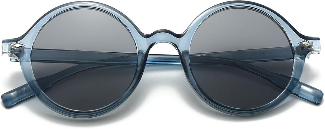 Retro Round Sunglasses for Men Womens Vintage Trendy Circle Sunglasses Costume Cosplay Sun Glasses UV400 Protection (Blue/Transparent Grey)