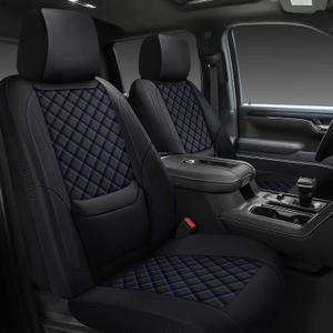 Silverado Seat Covers 2007-2026 Full Set, Truck Interior Sets Custom Fit for Chevy Chevrolet Silverado GMC Sierra 1500/2500/3500HD Crew/Double/Extended Cab with Lumbar Support, Black Blue