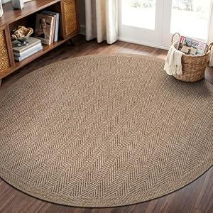 CAMILSON Easy Jute Round Rug 4ft Indoor Outdoor Natural Color Fiber Area Rugs for Living Room Patio and Kitchen Rug Herringbone Woven Design Easy-Cleaning Washable Outside Carpet Alfombras (4 Round)