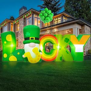 Danxilu 6 FT Long St Patricks Day Inflatables Lucky Letters Gnome with Shamrock, Horseshoe & Rainbow Outdoor Decorations, Built-in LEDs St. Patrick's Inflatable for Holiday Indoor Party Yard Lawn