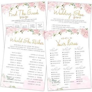 Bridal Shower Games Set, Floral Wedding Shower Game Cards, Hilarious Bridal Shower Party Supplies for Bride Groom, 50 Double-Sided Cards for 25 Guests, Funny Bachelorette Party Games Ideas -01