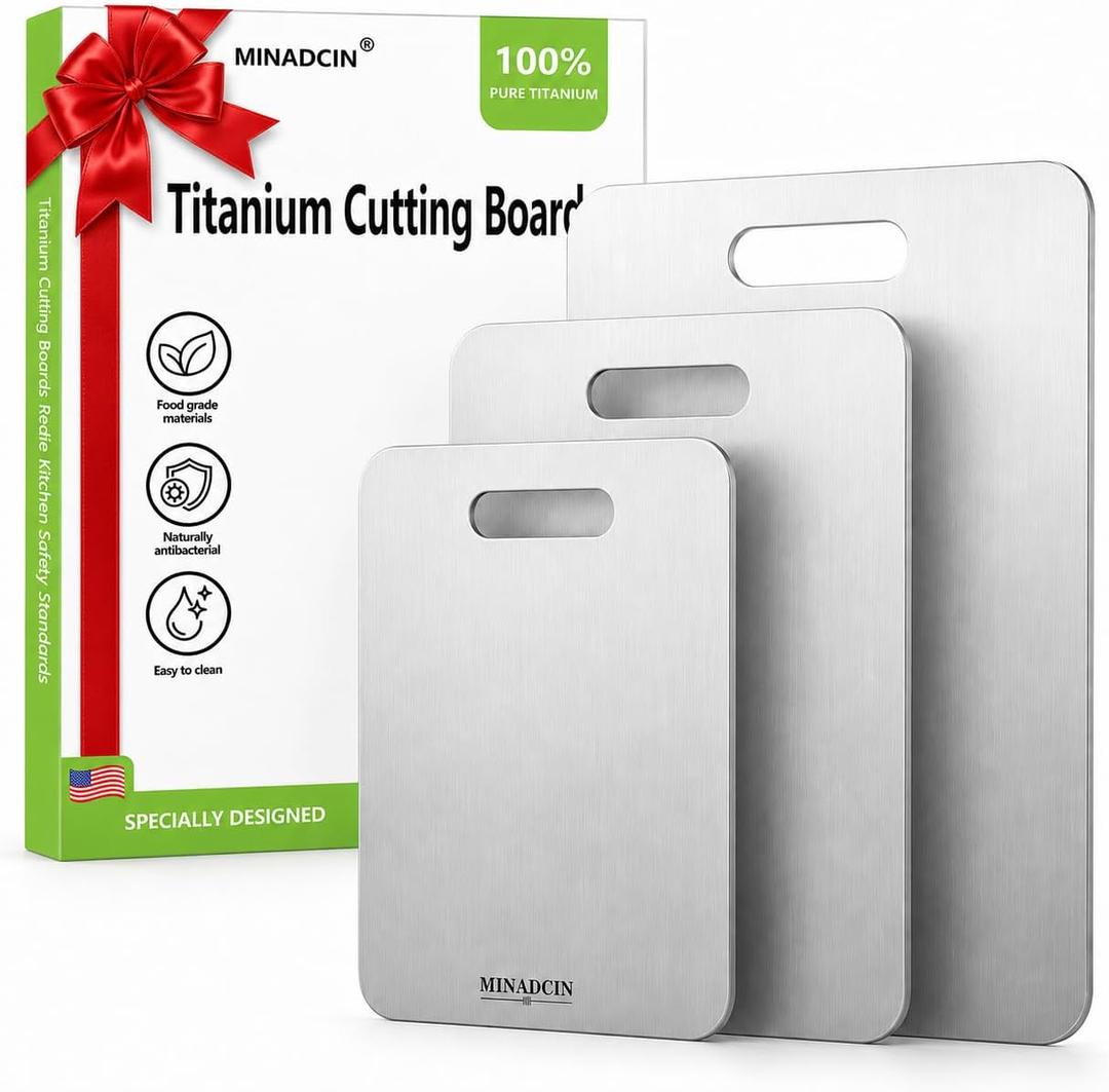 Titanium Cutting Board Set of 3, 100% Pure Titanium Cutting Boards for Kitchen, Non-Porous Metal Chopping Boards, Dishwasher Safe, Odor Resistant for Meat, Vegetables, Fruit & Raw Food Prep