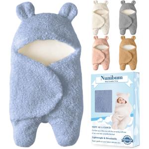 Nunibum Baby Swaddle Blanket Boys Girls Cute Bear Plush Essential Receiving Blanket Ultra-Soft Newborn Registry Sleeping Wraps for Infant 0-6 Months - Blue