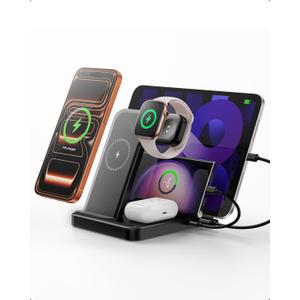 Intoval 5-in-1 Charging Station, for iPhones 17/17 Pro/17 Pro Max and Androids, iPad Pro/Air/Mini, Apple Watch 11/Ultra 3/Ultra 2/Ultra/10/9/8/7/SE, Wireless Charging Dock for Multiple Devices (Black)