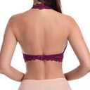 JOJOANS Halter Lace Bralette Unpadded Wireless Sheer Bra Bustier Full Coverage Lingerie (M)