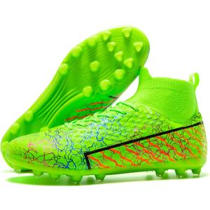 Youth Soccer Cleats - Lightweight High-Top Football Boots for Training (5.5 Big Kid, Green/Orange)