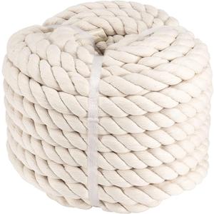1 Inch x 50 Feet Natural Twisted Cotton Rope, Natural Thick Soft Rope, Cotton Craft Rope for Sports Tug of War, Outdoor Sports, Wedding, Home Decoration, Beige
