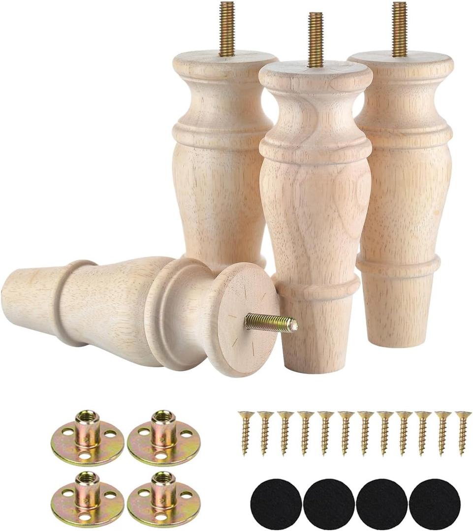 Michanco Wooden Furniture Legs 6 Inch Set of 4 Unfinished Replacement Parts for Couch Sofa Chair Ottoman Cabinet