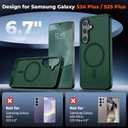 SUPFINE Magnetic for Samsung Galaxy S24 Plus Case / S25 Plus Case with Screen Protector, (Built-in Magnets) (Military Grade Drop Protection) Slim Translucent Shockproof Phone Case,Forest Green