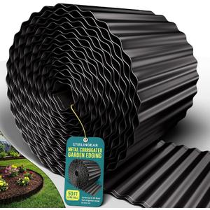 50FT Black Corrugated Metal Landscape Edging Flexible & Rustproof Garden Edging Border, Decorative Metal Trim for Flower Beds, Lawn, Driveway, Walkway & Raised Beds