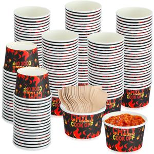 2 x Foxtell 400 Pcs Chili Cook Off Party Decorations Include 5 oz Chili Cook off Tasting Cups and Plastic Spoon for Competition Mexican Party cooking Supplies (200 cups & 200 spoons)