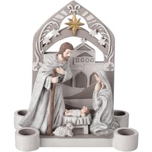 Nativity Advent Decorations Advent Candle Holder Holy Family Nativity Scene with Arch Candle Holder Religious Decors for Christmas Supplies(Solid Color)