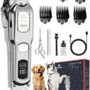 M&M STAR Dog Clippers for Grooming Thick Heavy Coats, All-Metal Body Low Noise Cordless Rechargeable Dog Hair Trimmer, Stainless Steel Blade, Professional Pet Grooming Kit for Dogs & Cats (Silver)